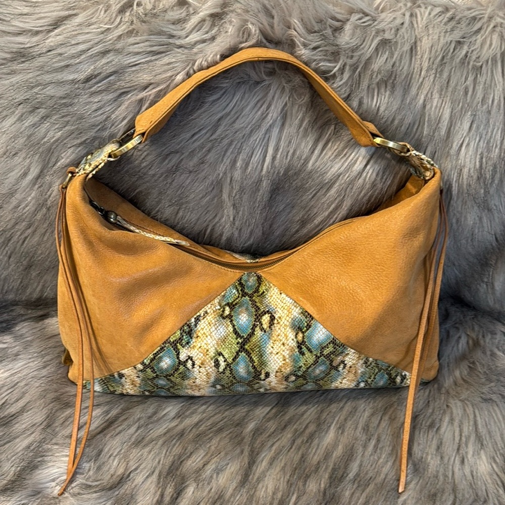 HOBO Elegant Tan and Snake Print Leather Hobo Bag - Picture 15 of 15